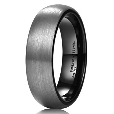 King Will DUO 6mm Black Domed Brushed Unisex Tungsten Carbide Ring Men Women Wedding Band Comfort Fit