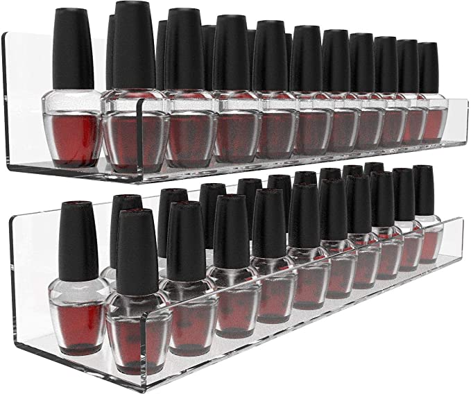 Cq acrylic 48 Bottles 2 Pack Clear Acrylic Shelf Nail Polish Rack Salon Hanging Wall Display Storage Rack,Acrylic Floating Wall Mount Ledges Nail Polish Organizer Display,15x4.3 Inch