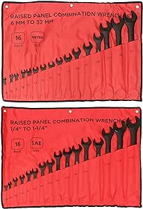 ABN Combination Wrenches Set Metric and Standard - 32 Piece SAE and Metric Wrench Set with Roll Up Pouch