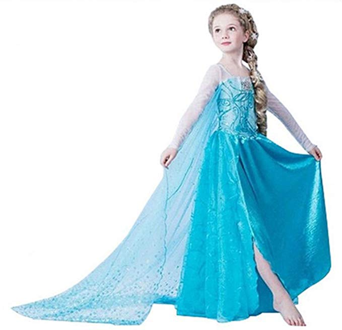 ELSA & ANNA UK Girls Party Outfit Fancy Dress Snow Queen Princess Halloween Costume Cosplay Dress (3-4 years, UK-SEP302)