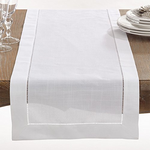 Fennco Styles Rochester Collection with Hemstitched Border Table Runner - Linen-Cotton - 3 Sizes (16"x72")