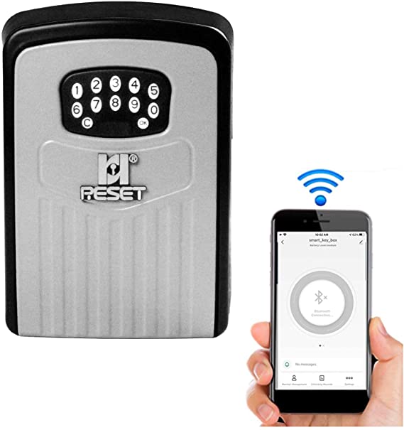 RST-104 Large Key Safe,6 Digit Storage Smart Lock Box,Instant Remote Access Via Bluetooth/Code/App,No WiFi,Wall Mounted,High Security,Resettable Set Your Own Combination,5 Key Capacity,Black