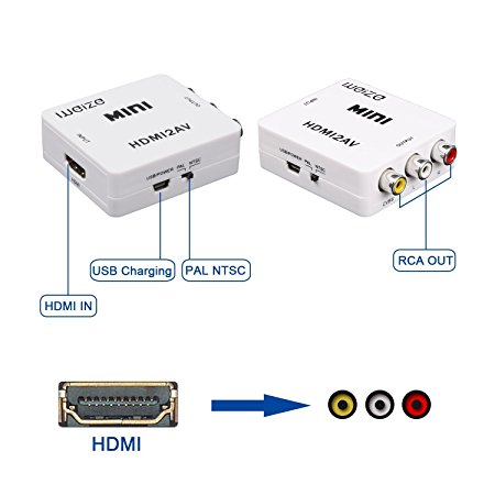 Weize HDMI to AV 3RCA CVBS Composite Video Audio Converter 1080p 720p 460p, Connect HDMI PS4/Xbox 360/Apple TV Box/Blu-Ray DVD to Old NTSC Analog TV