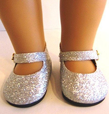Silver Glitter Shoes for American Girl Doll,18 Inch Dolls and Frozen Elsa from THE WISHLIST STORE