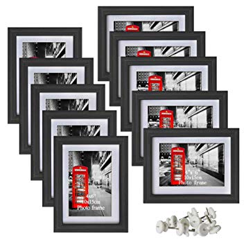 Amazing Roo 10 PCS 4x6 Black Picture Frame with Photo Mats for Table Top Display and Wall Mounting with Real Glass
