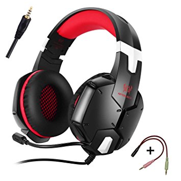 ENVEL KOTION EACH G1200 Gaming Headset for PS4 Over-ear Professional Headphone Headset Bass Earphones 3.5m Cool Style Stereo with Mic Noise Cancelling and Volume Control (Black Red)
