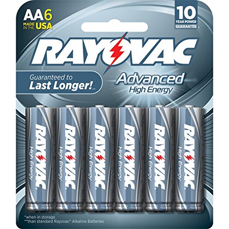 Rayovac 6 Pack High Energy AA Batteries, 815-6HEF