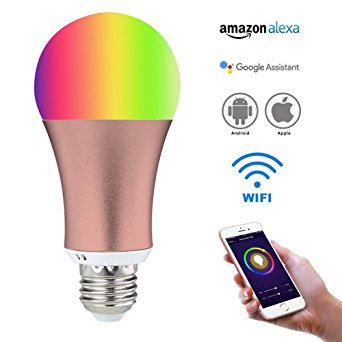 Smart Alexa Light Bulb, Syvio Wifi LED Light Bulbs with E27 8W Power RGB Light Bulb, Timing Function & Dimmable Night Light 16 Million Warm Colors, Compatible with Amazon Alexa Echo Dot & Google Home Assistant, Good Smart Bulb for IOS and Android Device APP Remote Control, No Hub Required - Gold