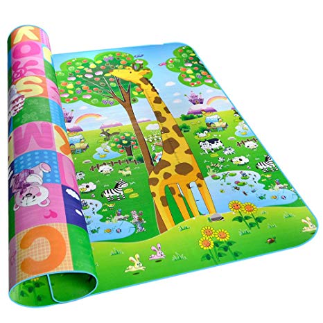 Fani Play Mat Kids Baby Play Crawl Mat Non-Toxic Non-Slip Waterproof Reversible Thick&Large Double Sides Portable Mat Use for Outdoor/Picnic/Beach/Travel (Animal, 79Inch by 71Inch)