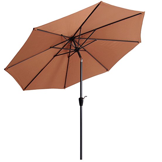 PHI VILLA 9 FT Patio Umbrella Premium Deluxe Outdoor Umbrella with Push Tilt and Crank, 8 Steel Ribs Cocoa