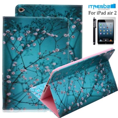 iPad Air 2 Case, Itrendz [Cute Smart Case] Cherry Blossom PU Leather Flip Case [Card Slot Case] [Magnetic Closure] Stand Smart Cover [Auto Sleep Wake] For Apple iPad Air 2 / iPad 6th Generation