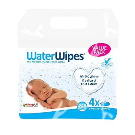 WaterWipes Baby Wipes Sensitive Skin, 4 packs x 60 wipes (240 wipes)