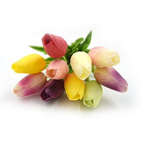SMYLLS 10 pcs Holland Tulips Flowers with Latex-Look Like Real,Eco-Friendly Odourless Artificial Flowers (10, Multiple Colors)