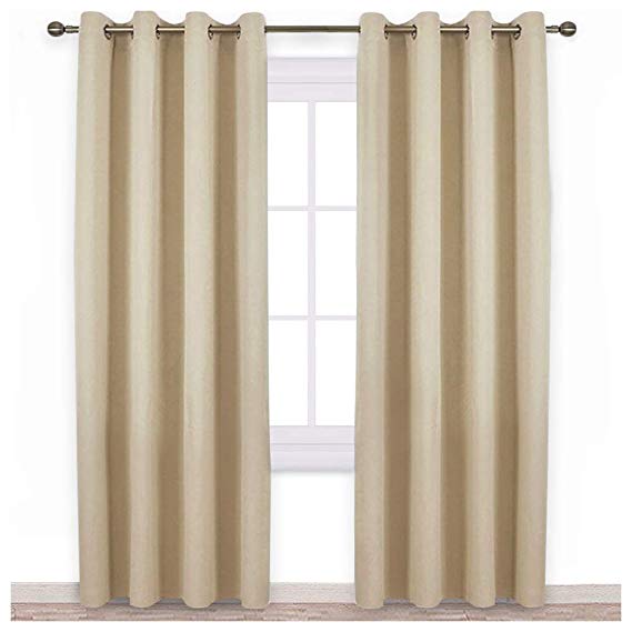 NICETOWN Patio Indoor Outdoor Curtains - Home Fashion Microfiber Thermal Insulated Silver Grommet Room Darkening Drapes for Outdoors and Indoors (Warm Beige, 2 Panels,52 Inch Wide by 95 Inch Long)