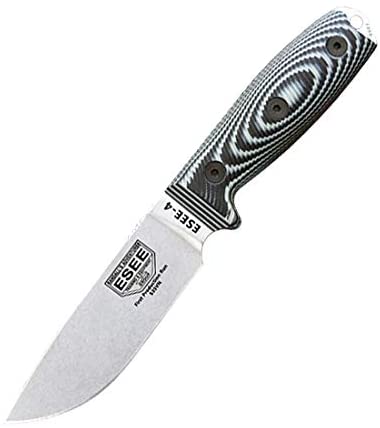 ESEE-4 Fixed Blade Knife, S35V Steel, Ambidextrous Sheath, Made in USA (Grey/Black)