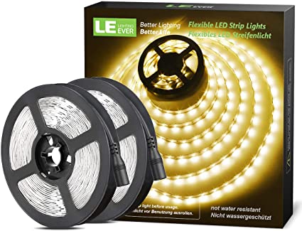 LE LED Light Strip, 32.8ft 600LEDs 2835SMD, Flexible LED Strip, 12V DC Non-Waterproof, for DIY Home Kitchen Car Bar Party Decoration, Power Adapter Not Included, Warm White (16.4ft*2)