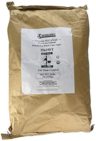 Wholesome Organic Sucanat Whole Cane Sugar, Fair Trade, Non GMO, 25 LB, single bag
