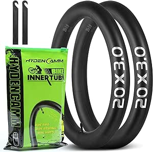 2 Pack 20x3 Fat Tire Bike Inner Tubes, 20" Fat Bike Tubes 20 X 3.0/3.50 AV Schrader Valve with 2 Tire Levers, Inner Tube Compatible with 20X3.0 20 X 3.30 20 X 3.5 for Road/Mountain/E Bike by Hydencamm