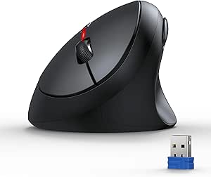 TECKNET Mouse Verticale Wireless, 2.4GHz Senza Fili Mouse Ergonomico, 4800 DPI, Clic Silenziosi, Mini Mouse Wireless 6 Pulsanti Per PC, Computer Portatile, Mac - Nero