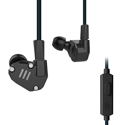 Quad Driver Headphones,ERJIGO KZ ZS6 High Fidelity Extra Bass Earbuds with Microphone,with Detachable Cable (Black with Mic)