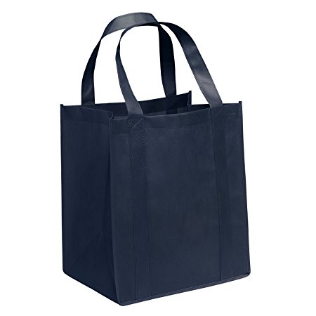 Pack of 3- Eco-friendly Reusable Bag Non woven Grocery Tote bag 15"H x 13"W x 10"gusset with handles In Navy Blue - CarrygreenBags