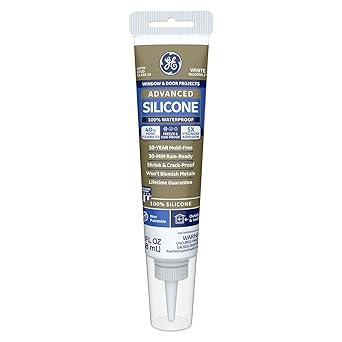 GE Advanced Silicone Caulk for Window & Door - 100% Waterproof Silicone Sealant, 5X Stronger Adhesion, Freeze & Sun Proof - 2.8 fl oz Tube, White, 1 Pack