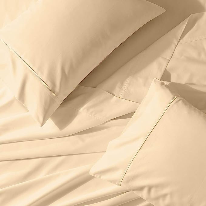 Abripedic Solid 300-Thread-Count, 100-Percent Cotton Percale, Breathable Crispy Split-King Sheets Set for Adjustable Beds, Canvas