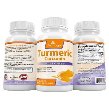 Natrogix Turmeric Curcumin with Bioperine® - 1200mg Daily (120 Veggie Capsules) - with 95% Curcuminoids, Best Natural Anti-Inflammatory Supplements