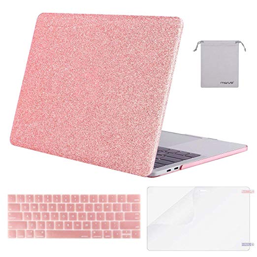 Mosiso MacBook Pro 13 Case 2018 2017 2016 Release A1989/A1706/A1708, Plastic Hard Case Shell with Keyboard Cover with Screen Protector with Storage Bag for Newest MacBook Pro 13 Inch, Shining Rose Golden