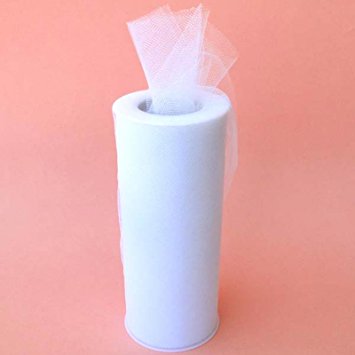 Tulle Fabric Spool/Roll 6 inch x 25 yards (75 feet), 34 Colors Available, On Sale Now! (White (01))