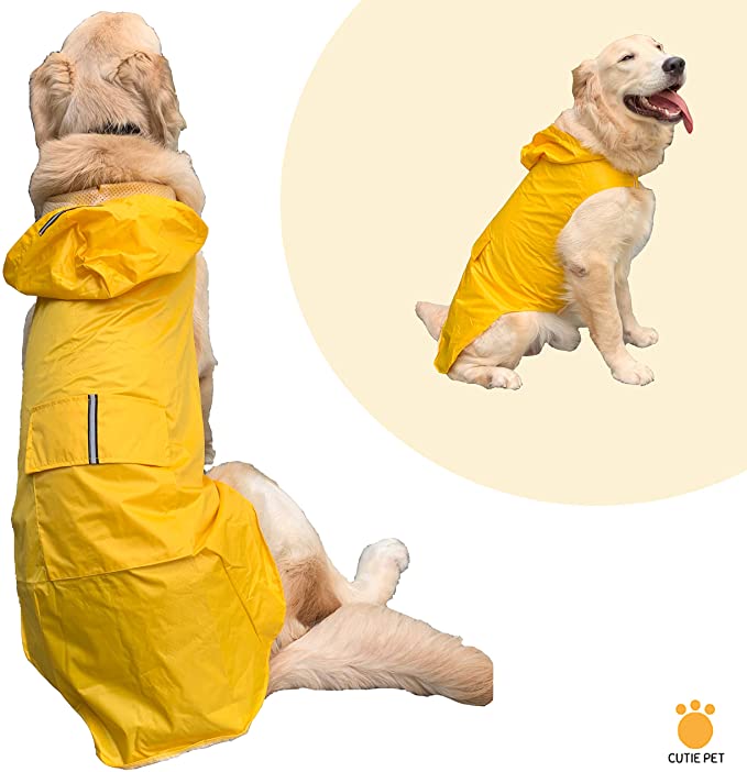 Cutie Pet Dog Raincoat Waterproof Coats Lightweight Rain Jacket Breathable Rain Poncho Hooded Rainwear with Safety Reflective Stripes for Small to Large Dogs