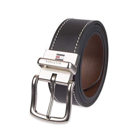 Tommy Hilfiger Reversible Leather Belt - Casual for Mens Jeans with Double Sided Strap and Silver Buckle