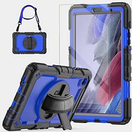 Blosomeet Galaxy Tab A7 Lite Case 2021 8.7 Inch SM-T220/T225 with Tempered Glass Screen Protector & Hand Strap for Kids|Samsung Tab A7 Lite Case Rugged Cover w/ Pencil Holder Stand Shoulder Strap|Blue