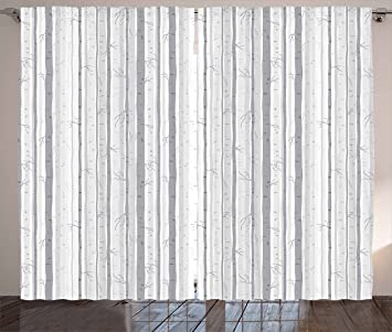 Ambesonne Grey and White Curtains, Birch Tree Grove Leafless Branches Winter Woodland Illustration, Living Room Bedroom Window Drapes 2 Panel Set, 108" X 63", Grey White