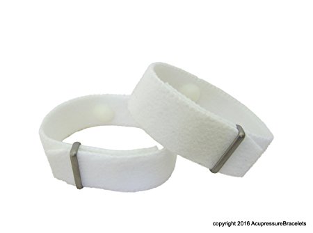 Extra Strength Nausea Relief Acupressure Bracelets for Motion Sickness (Pair) White (medium 8")