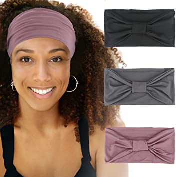 Wide Headbands for Women Large Black Headband Gym Yoga Sport African Running Hair Band - Set 003