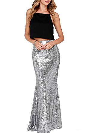 Honey Qiao Women’s Maxi Wedding Party Skirts Gold Sequin Holiday Formal Skirt