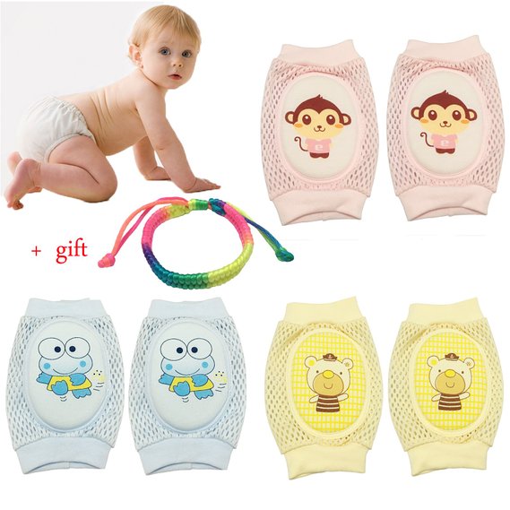 Yshare® 3pairs Cute Breathable Adjustable Elastic Unisex Infant Toddler Baby Kneepads Knee Elbow Pads Crawling Safety Protector   Gift Weave Bracelet