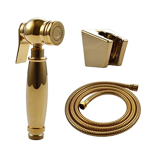 KES Toilet Hand Held BRASS Bidet Shattaf Cloth Diaper Sprayer with Extra Long Hose and Bracket Holder Golden, LP901-4