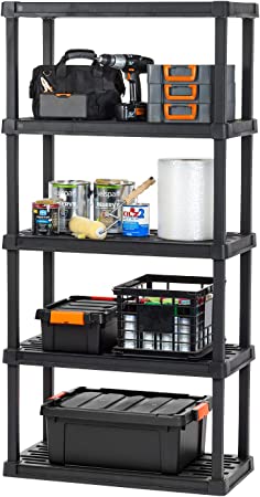 IRIS USA 5-Tier Shelving Unit, 73" Fixed Height, Large Storage Organizer Shelf for Home, Garage, Basement, Shed and Laundry Room, 36"L x 18"W x 73"H, Made with Recycled Materials, Black