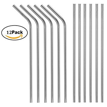 Set of 12 Stainless Steel Drinking Straws, X-Chef Ultra Long 10.5'' Drinking Metal Straws For 20 30oz Tumblers Cups Mugs Yeti Rambler Rtic Ozark Trail Cold Beverage (6 Straight 6 Bent 2 Brushes)