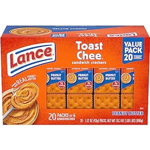 Lance Sandwich Crackers, ToastChee Peanut Butter, 20 Individually Wrapped Packs, 6 Sandwiches Each