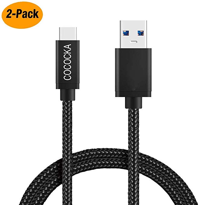 USB C Cable, (2-Pack 4.9 3.2 ft) Type C Charger Cable Nylon Braided Fast Charging Sync Cord for Samsung Galaxy S9 / S9  / S8 / S8  / Note 8, Pro, LG and Other Type-C Devices (Black 1.5M 1M)