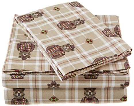 Shavel Home Products Micro Flannel Sheet Set, King, Grizzly B. Cool