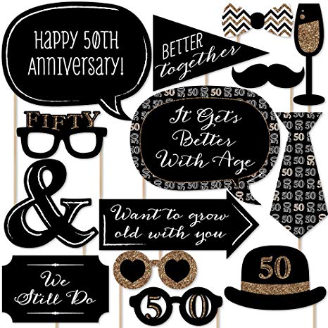 Big Dot of Happiness 50th Anniversary - Photo Booth Props Kit - 20 Count