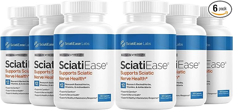 SciatiEase Maximum Strength Sciatic Nerve Relief - Sciatic Nerve Supplement with Alpha Lipoic Acid 300mg, Pea, Vitamin B Complex - 6 Bottles Capsules