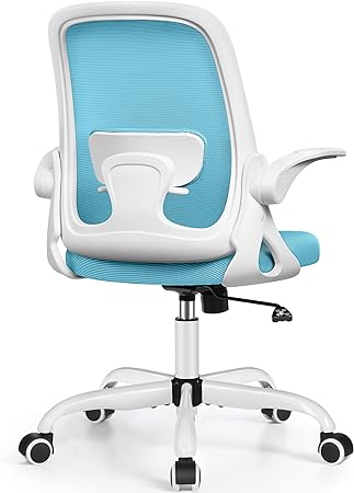 Winrise Office Chair Ergonomic Desk Chairs with Lumbar Support and Flip-up Arms, Comfortable Breathable Mesh Computer Executive Chair with Swivel Task, Adjustable Height 4'', Home, Bedroom - Blue