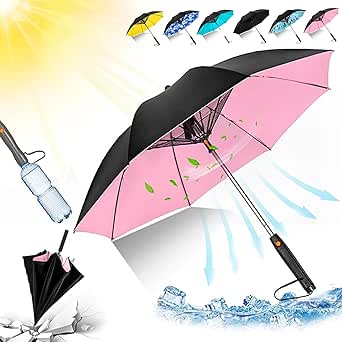 3 in 1 Umbrella with Fan - Umbrella With Fan And Mist Spray, UV Umbrella With Fan And Mister USB Rechargeable Summer Sunshade