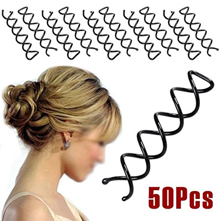 AStorePlus 50 Pcs Black Spiral Hair Pin Clip Bun Stick Pick For DIY Hair Style Sleek and Compact Alloy Construction