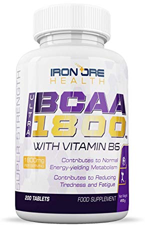 BCAA Ultra 1800 | Extra Strength 1800mg Branch Chain Amino Acid Post Workout Supplement | 200 Tabs | Made in The UK by Iron Ore Health (BCAA1800)